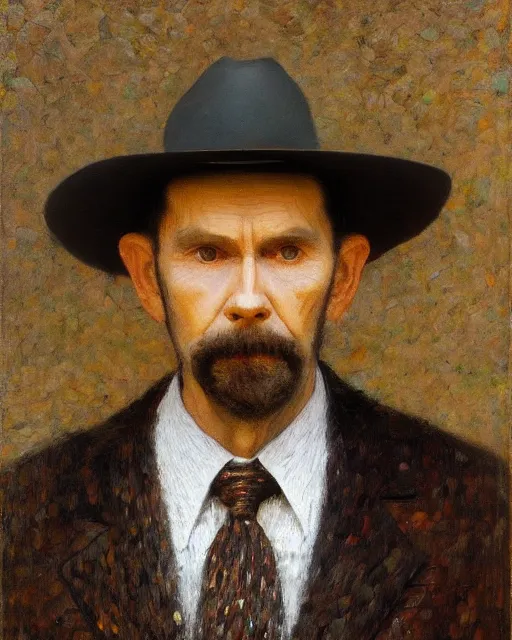 Image similar to portrait, Hank Williams Sr wearing hat, impasto, Jean-Leon Gerome, chuck close:7, carl spitzweg:7, cinematic light, full face, symmetrical face