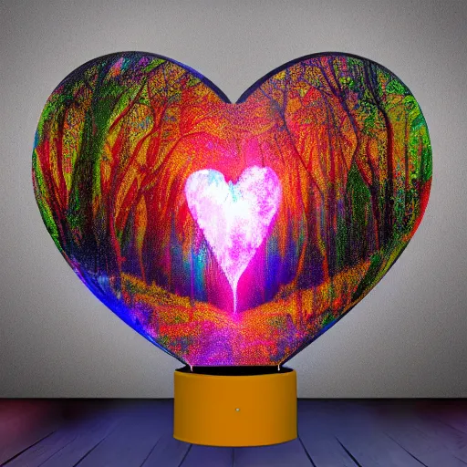 Image similar to colorful heart, she lamp krypton lamp forest, a woman rgb happy happy cracks textured convolution old