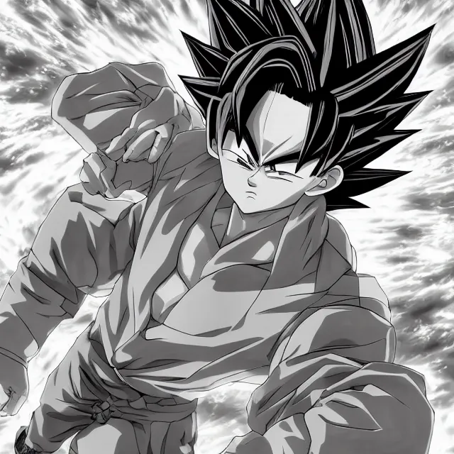 Image similar to handsome anime man goes super saiyan in the style of jojo's bizarre adventure, ultrafine hyperrealistic detailed face illustration by kim jung gi, irakli nadar, intricate linework, sharp focus, bright colors, matte, octopath traveler, final fantasy, unreal engine highly rendered, global illumination, radiant light, intricate rainbow environment