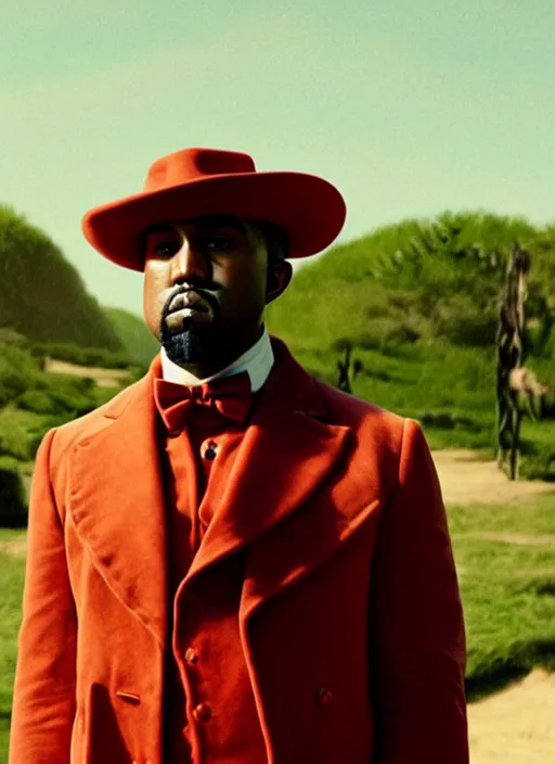 Prompt: portrait kanye west as willy wonka in django unchained, splash art, movie still, cinematic lighting, long lens, shallow depth of field, bokeh, anamorphic lens flare, 8 k, hyper detailed, 3 5 mm film grain