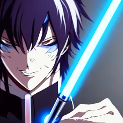 eccentric Lelouch Lamperouge holding a lightsaber