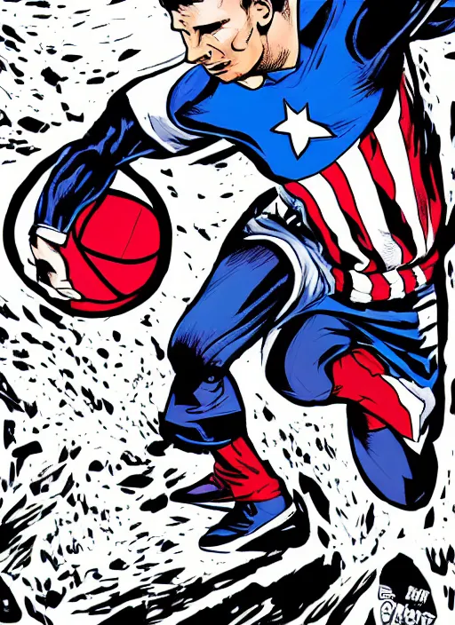 Image similar to basketball sneaker of Captain America, view from the side, comics book cover style