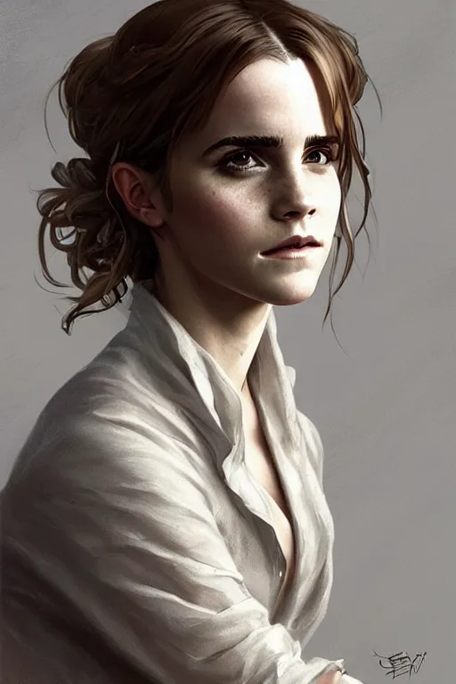 Image similar to high fantasy science-fiction character portrait of Emma Watson in the clothes of a Soviet pioneer, highly detailed, digital painting, artstation, upper body, concept art, smooth, sharp focus, illustration, art by artgerm and greg rutkowski and alphonse mucha