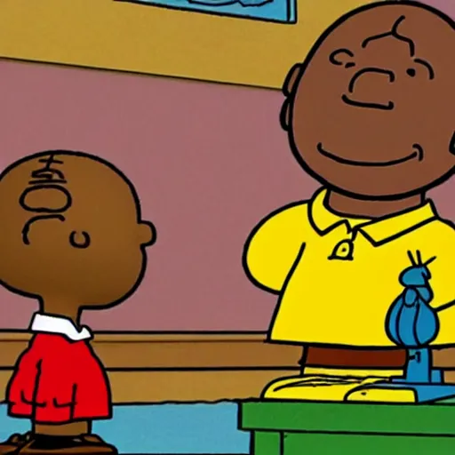 Prompt: cartoon scene of bill cosby as charlie brown