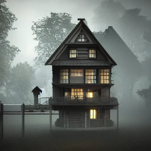 Prompt: scary fear horror highly detailed fog house foster render unreal