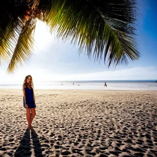 Prompt: a beautiful girl standing on the beach