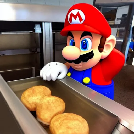 Prompt: super mario working at mcdonalds