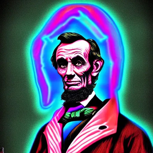 Image similar to vector abe lincoln in hoodie, portrait, vaporwave, synthwave, neon, vector graphics, cinematic, volumetric lighting, f 8 aperture, cinematic eastman 5 3 8 4 film