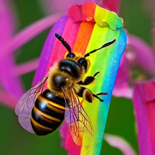 Image similar to photo of a honeybee that looks like a rainbow unicorn