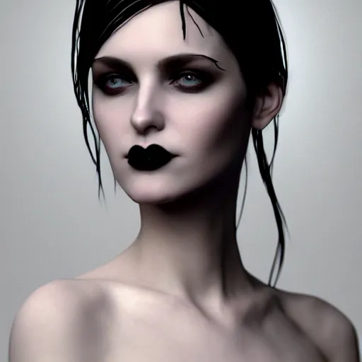 Prompt: portrait of a dignified feminine beautiful young pale goth lady, unique and novel, photorealistic, sublime, 16k, smooth, sharp focus, cgsociety, trending on ArtStation, volumetric lighting