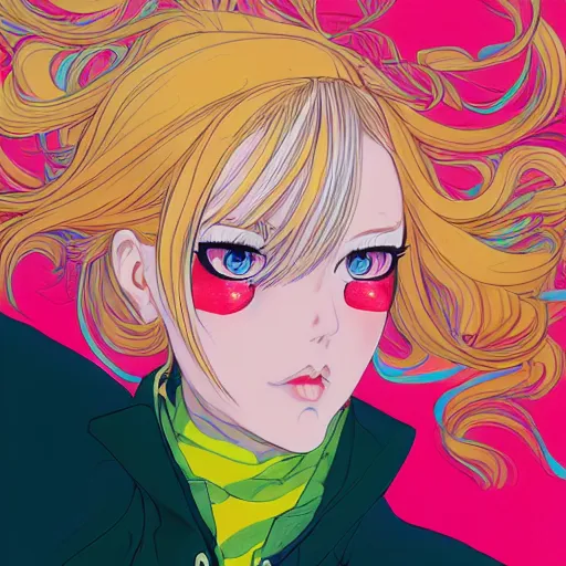 Prompt: a portrait of blonde girl by hiroyuki takahashi, detailed, 4 k