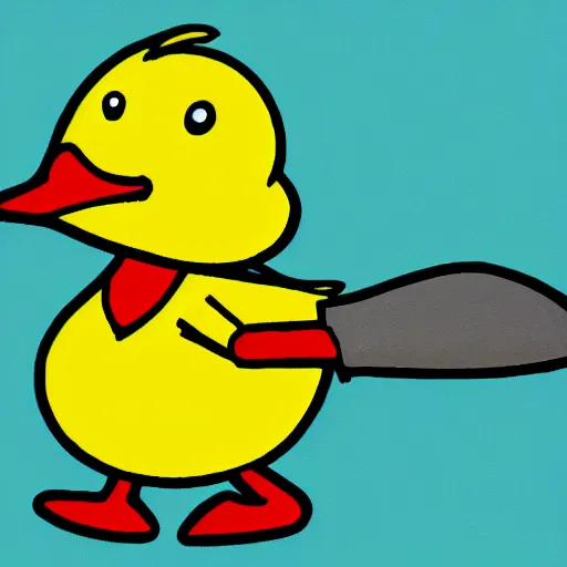 Image similar to yellow duck holding a knife, cartoon style