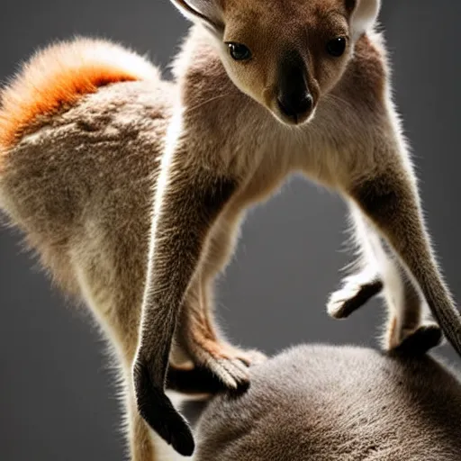 Prompt: a kangaroo - cat - hybrid, animal photography