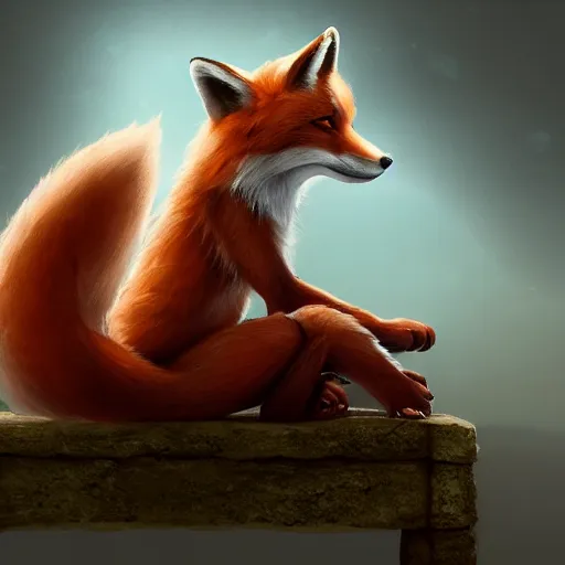 Image similar to an anthropomorphic fox wearing a t-shirt and leans, sitting on a couch, 8k resolution matte fantasy painting, cinematic lighting, DeviantArt, Artstation