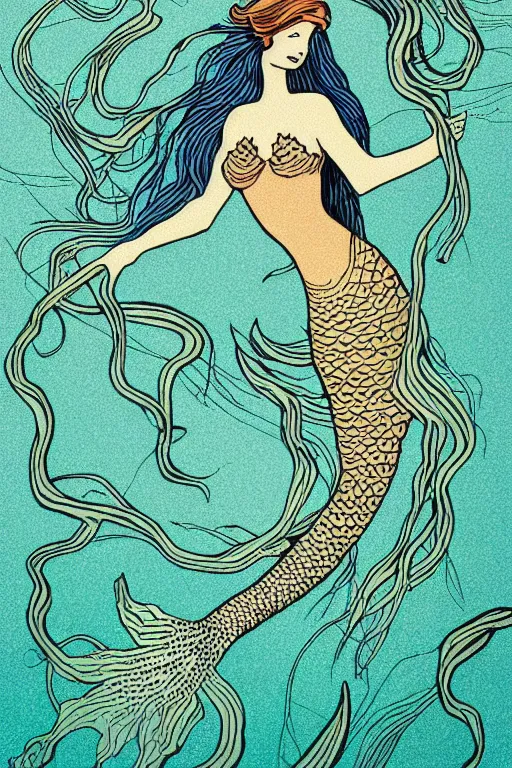 Image similar to portrait of a mermaid in kelp by MCBESS, coloured with gradients