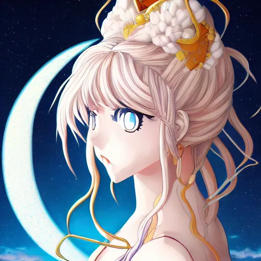 Image similar to portrait of the goddess of the moon, anime fantasy illustration by tomoyuki yamasaki, kyoto studio, madhouse, ufotable, trending on artstation