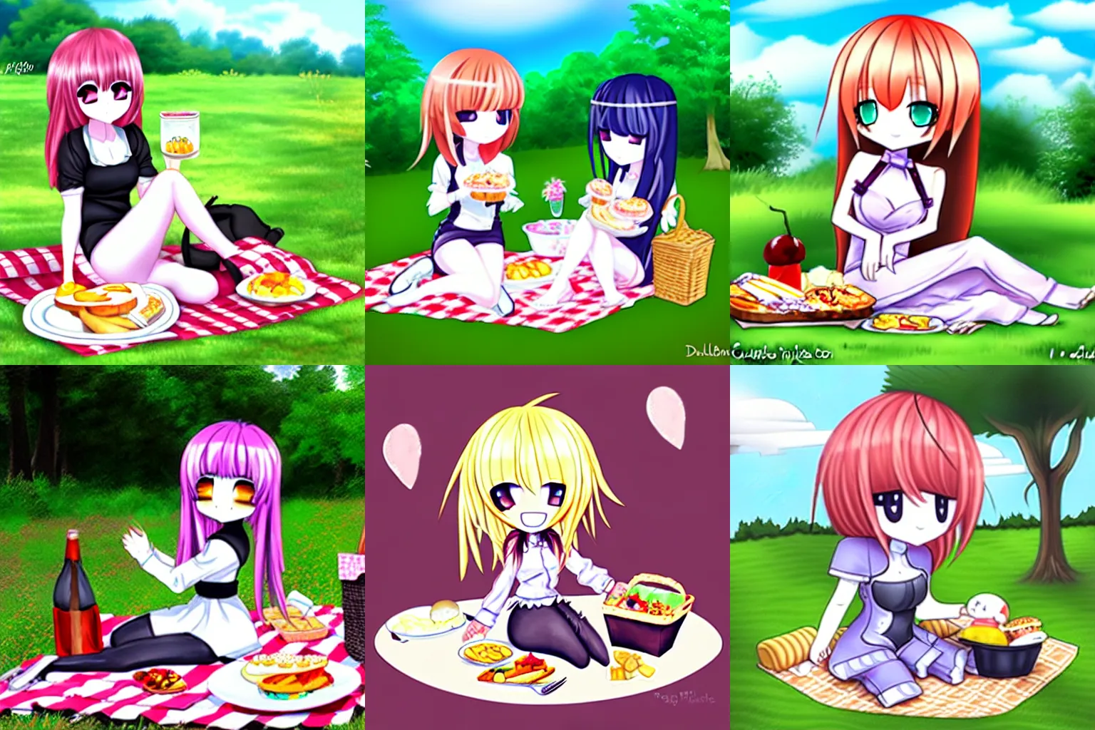 Prompt: cute chibi dullahan picnic