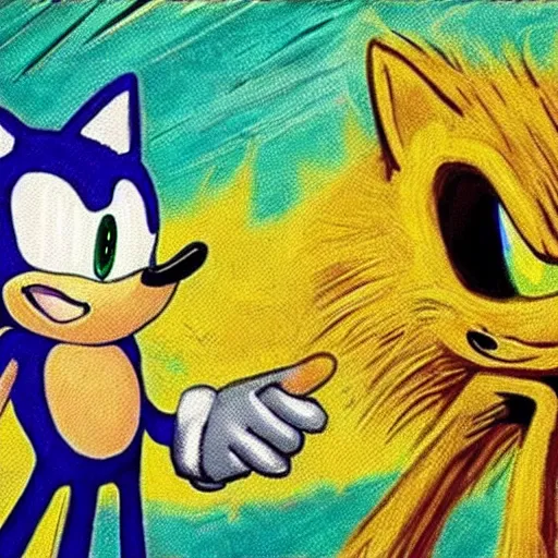 Image similar to “sonic the hedgehog, by Vincent Van Gogh”