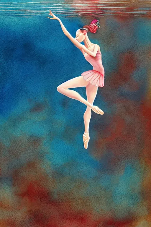 Image similar to ballerina alone at the bottom of the great barrier reef by jaques cousteau, digital art, smooth, focus, highly detailed, hyper realistic, watercolor