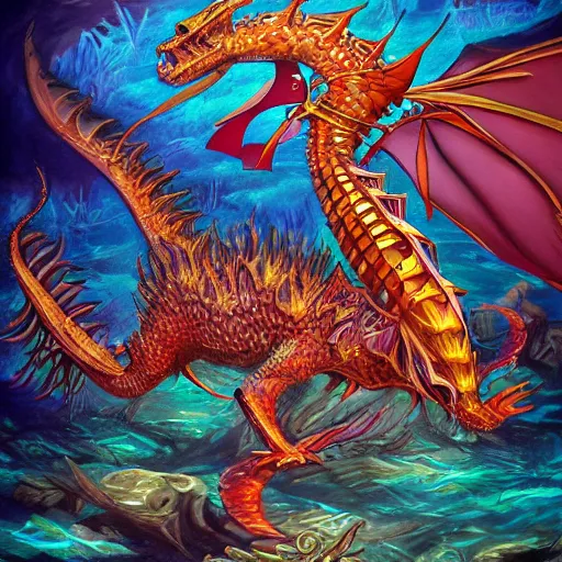 Image similar to underwater sea dragon full body, d & d style, trending on artstation, colorful, intricate, highly detailed