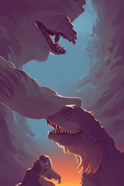 Image similar to big monster dog, teeth, smooth, centered, solid bacgkround, median photoshop filter cutout vector behance, hd by artgerm, jesper ejsing, by rhads, makoto shinkai and lois van baarle, ilya kuvshinov, rossdraws, illustration, art by ilya kuvshinov and gustav klimt