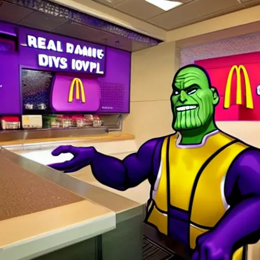 Prompt: Thanos working at McDonalds