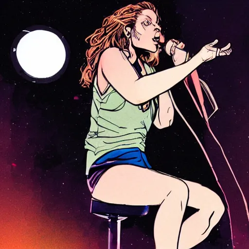 Image similar to comic book art of tove lo singing on stage,