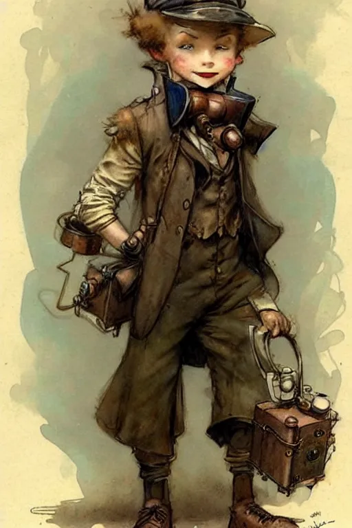 Prompt: (((((1950s steampunk adventurer boy inventer . muted colors.))))) by Jean-Baptiste Monge !!!!!!!!!!!!!!!!!!!!!!!!!!!
