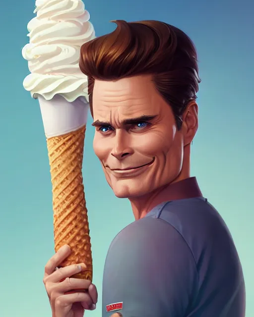 Prompt: full body anthropomorphic ice cream cone man resembling rob lowe!, fantasy, sci - fi, by charlie bowater, artgerm, ilya kuvshinov, krenz cushart, ruan jia, realism, ultra detailed, 8 k resolution