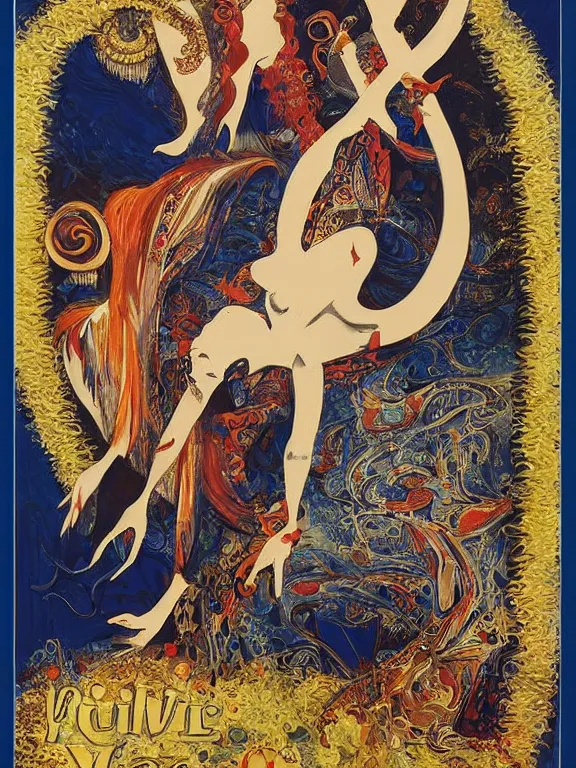 Prompt: a framed movie poster titled Vulvine about a love story oriental night, Death and jewels, by Saul Bass, by Gustave Moreau, by Georgia O Keeffe