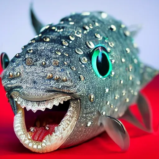 Image similar to A diamond encrusted angler fish with jeweled teeth