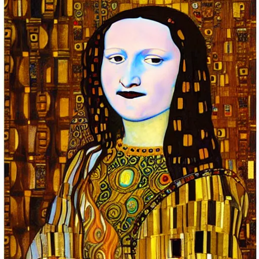 Image similar to monalisa in the style of gustav klimt!!!!!!!!!!