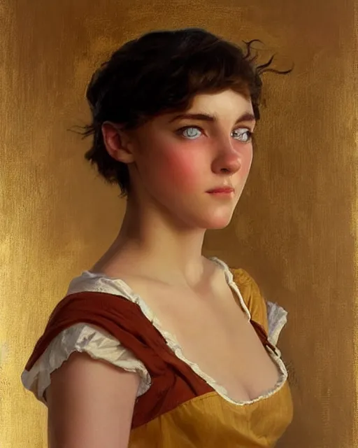 Image similar to a girl, face expressing a disbelief, oil on canvas, artstation, by j. c. leyendecker and edmund blair leighton and charlie bowater, beautiful face, octane, very aesthetic!!!!!!!!!!!!!!! stunning gorgeous big eyes