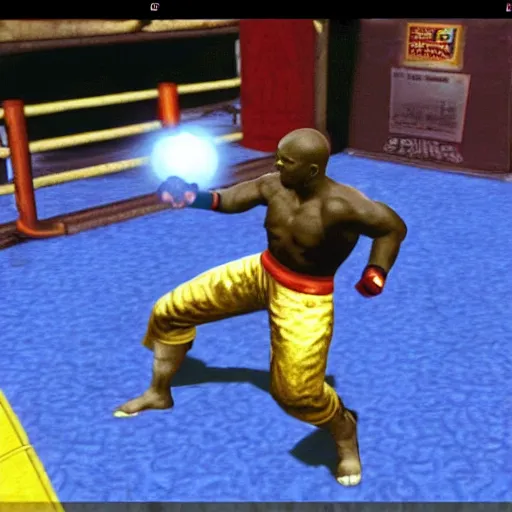 Image similar to attacking screenshot of anderson silva in tekken, ps 1 graphics, fighting game, forest, sd video, tekken playstation, health bar hud