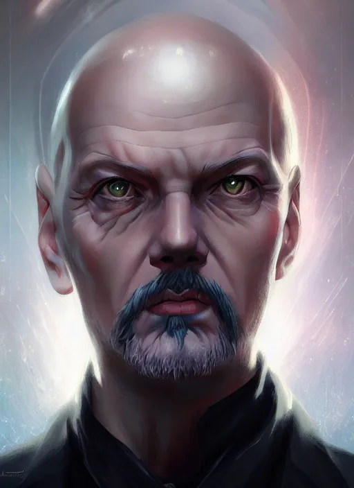 Image similar to « a portrait o cyberpunk vladimir lenin, glowing eyes, a digital painting by charlie bowater, featured on cgsociety, fantasy art, behance hd, wiccan, artstation hd »