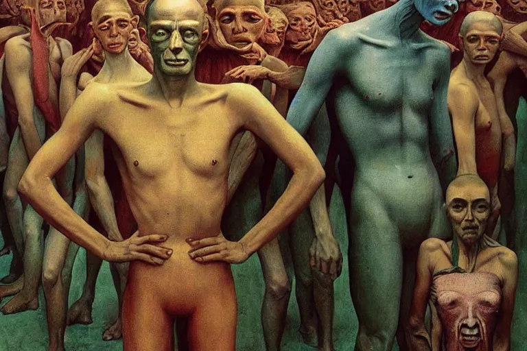 Prompt: 35mm color, humans enslaved, fascist police, portrait, fashion shoot, freak show, weird, random, strange, hyperdetailed, photorealistic, interesting, by David la chapelle and david cronenberg and WETA digital, art by Zdzisław Beksiński, Ivan Bilibin, Dariusz Zawadzki , ID magazine, octane rendering, cinematic, hyperrealism, octane rendering, 8k, depth of field, bokeh.