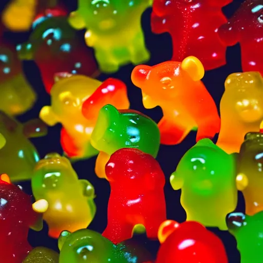 Prompt: wildlife photography of wild gummy bears