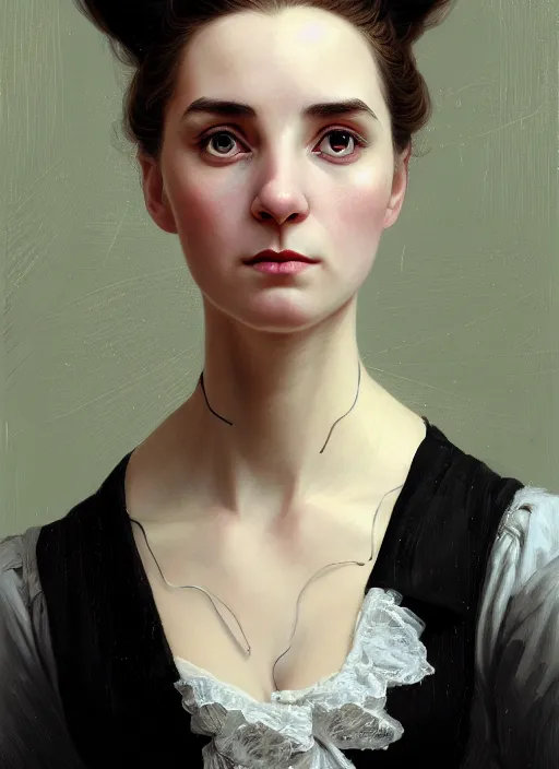 Prompt: a portrait of a young woman with a crooked nose in victorian clothing, confident pose, intricate, elegant, sharp focus, illustration, highly detailed, concept art, matte, trending on artstation, anime, art by james jean and artgerm and brian despain and alberto mielgo, greg rutkowski, wlop, ilya kuvshinov, strong strokes