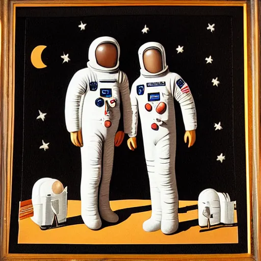 Image similar to astronaut couple by Grant Wood