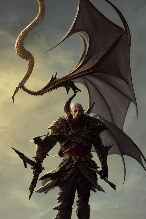 Prompt: dungeons and dragons evil wizard with dragon wings character full body side profile portrait, dramatic light, dungeon background, 2 0 0 mm focal length, painted by stanley lau, painted by greg rutkowski, painted by stanley artgerm, digital art, trending on artstation