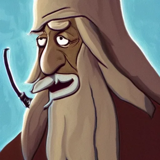 Image similar to gandalf portrait, simpsons cartoon style.