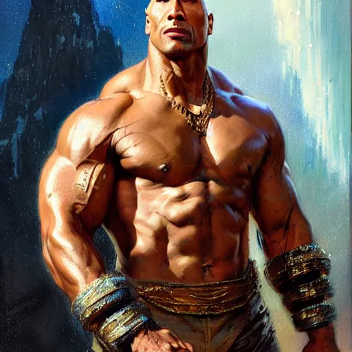 Image similar to dwayne johnson as stunning male master wizard, highly detailed painting by gaston bussiere, craig mullins, j. c. leyendecker, 8 k