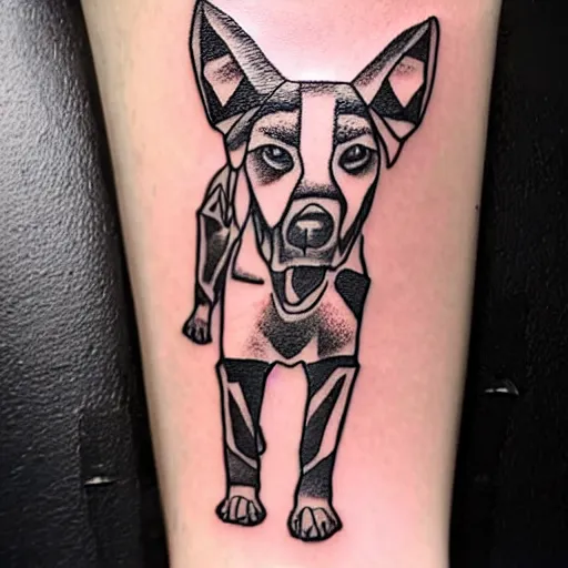 Image similar to tattoo design, stencil, tattoo stencil, traditional, a world famous tattoo of a geometric dog