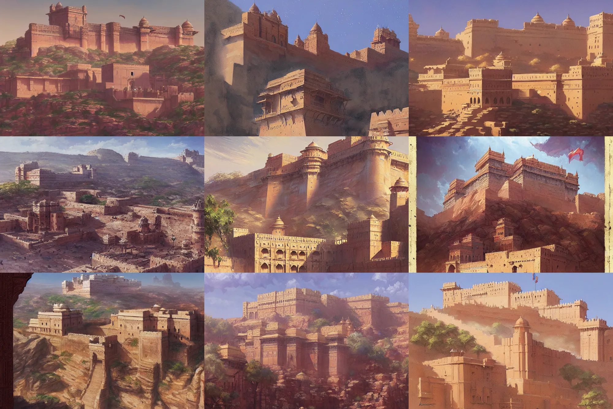 Prompt: painting of Mehrangarh Fort, art by artgerm and greg rutkowski and magali villeneuve