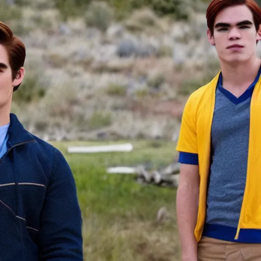 Prompt: kj apa as archie andrews with saul goodman, still from breaking bad