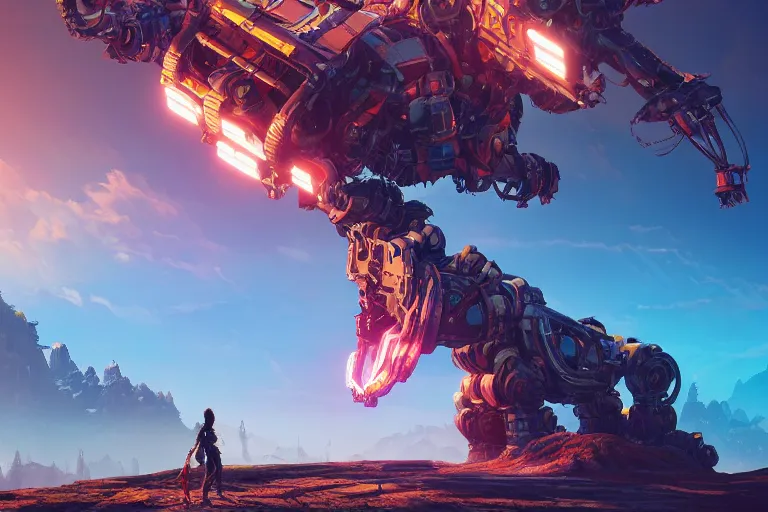 Image similar to rollerback machine mecanical creature robot of horizon forbidden west horizon zero dawn radiating a glowing aura global illumination ray tracing hdr fanart arstation by ian pesty and alena aenami artworks in 4 k