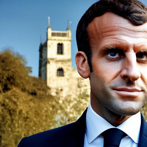 Image similar to close up portrait of emmanuel macron sitting in a tower high above the people laughing, photograph, natural light, sharp, detailed face, magazine, press, photo, steve mccurry, david lazar, canon, nikon, focus