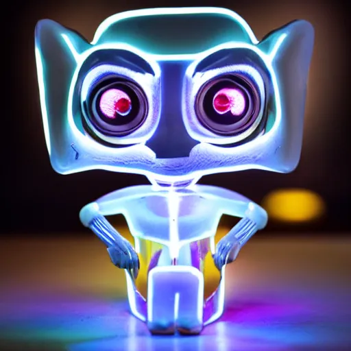 Image similar to a highly detailed vinyl figure with lighting bolts coming out of its eyes, square nose, electric eyes, sparking eyes, realistic lighting, realistic reflections