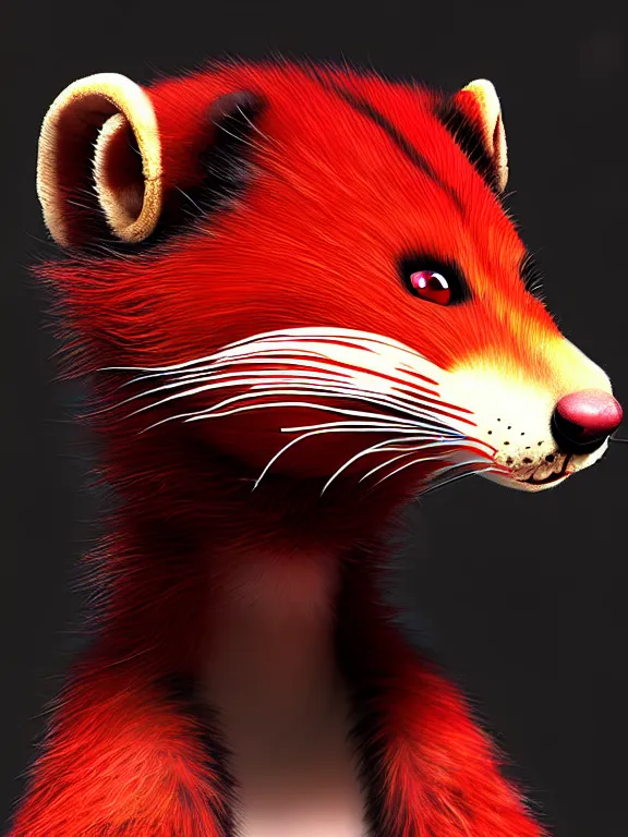 Image similar to furry - male - red - black - weasel - chaos theorist - fursona, uhd, photorealistic, trending on weasyl