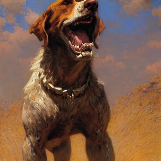 Image similar to a portrait of a giant dogman. highly detailed painting by gaston bussiere, craig mullins, j. c. leyendecker, furry